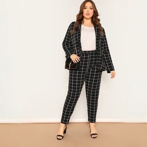 SHEIN Plus Shawl Collar Grid Blazer & Pants Set